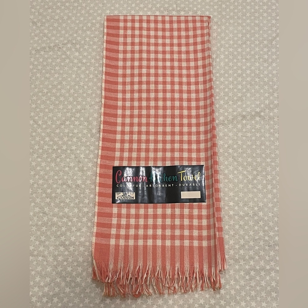 NEW (2) Vintage CANNON Pink Gingham KITCHEN TOWELS Deadstock